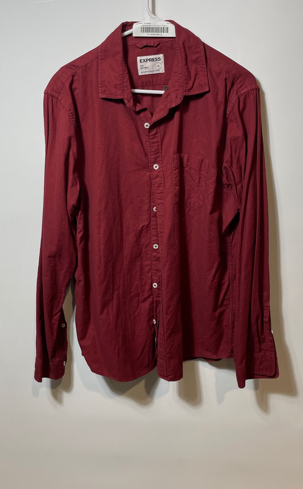 Express Mens Red Cotton Long Sleeve Slim Fit Button-Up Shirt Size Large