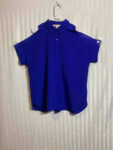 Load image into Gallery viewer, Michael Kors Womens Blue Short Sleeve Collared Button-Up Shirt Size Large
