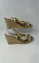 Load image into Gallery viewer, Coach Womens Kara Brown Ivory Peep Toe Wedge Heel Espadrille Sandals Size 9B
