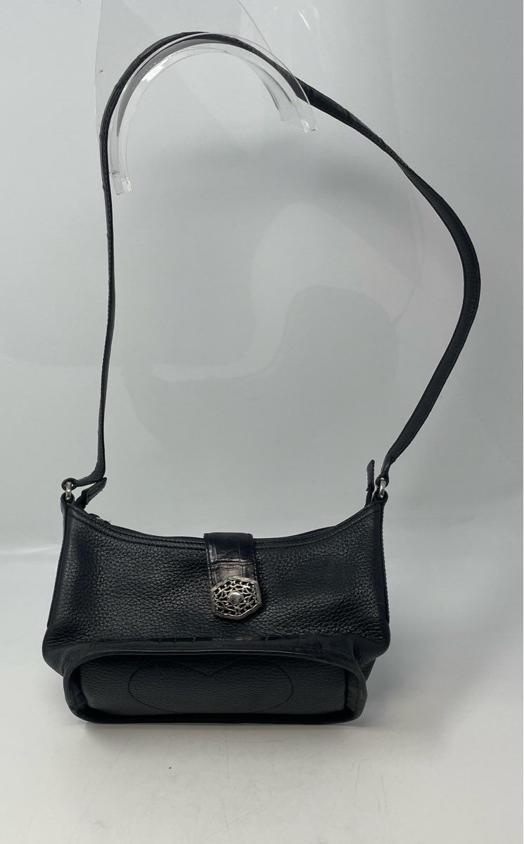 Brighton Womens Black Pebbled Leather Magnetic Shoulder Bag