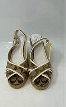 Load image into Gallery viewer, Coach Womens Kara Brown Ivory Peep Toe Wedge Heel Espadrille Sandals Size 9B
