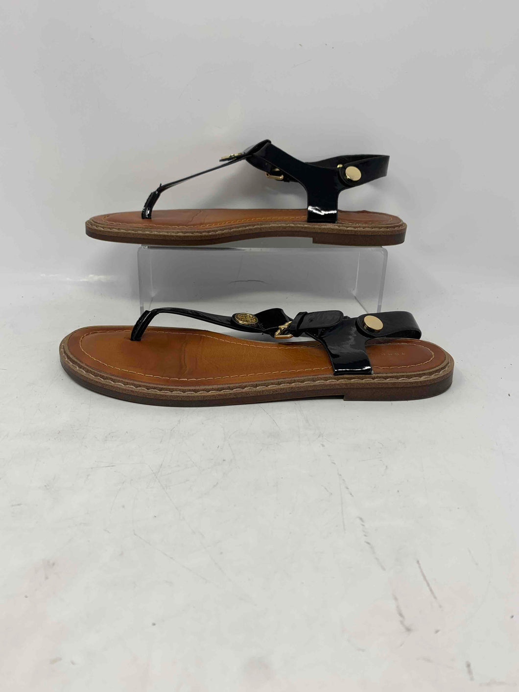 Tommy Hilfiger Womens Bennia Black Brown Leather Thong Sandals Size 10 M