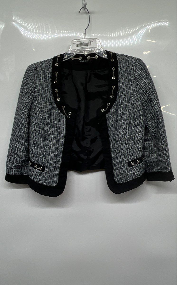 Nine West Womens Black Multicolor Tweed Lined 3/4 Sleeve Cropped Jacket Size 2