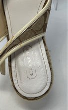 Load image into Gallery viewer, Coach Womens Kara Brown Ivory Peep Toe Wedge Heel Espadrille Sandals Size 9B
