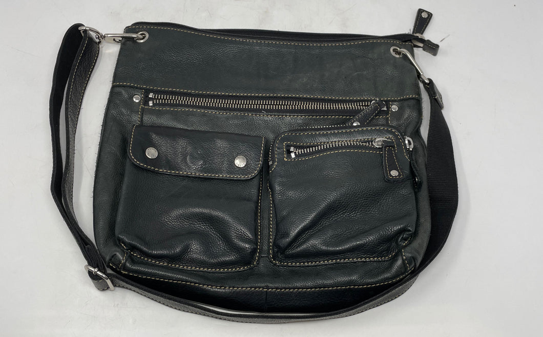 Fossil Womens Sutton Black Leather Outer Pockets Adjustable Strap Crossbody Bag