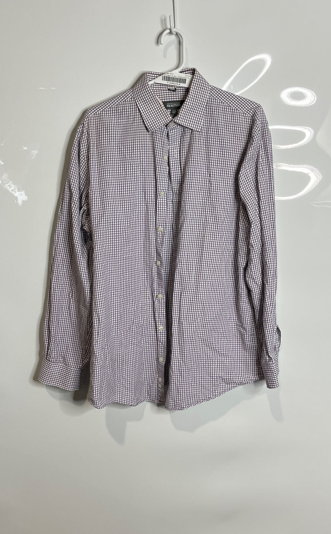 Kenneth Cole Reaction Mens Purple White Check Regular Fit Dress Shirt Size 16