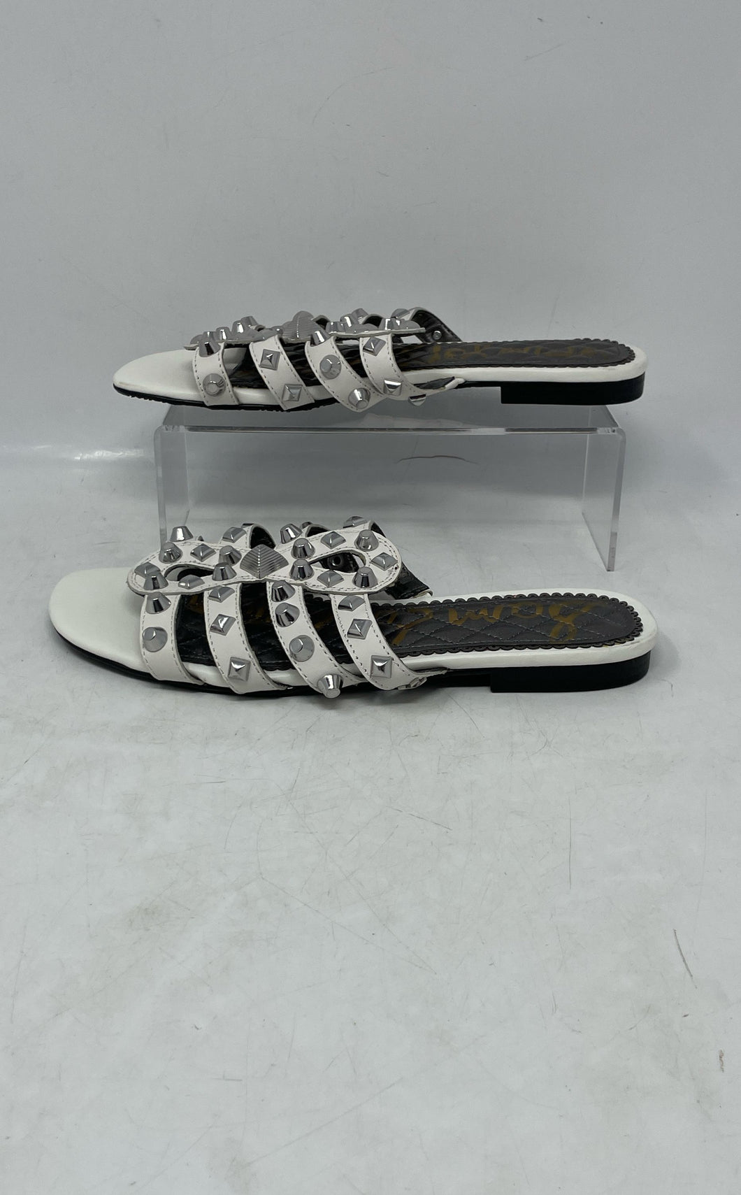 Sam Edelman Womens Beatris White Silver Studded Slip-On Slide Sandals Size 7.5