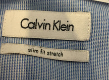 Load image into Gallery viewer, Calvin Klein Mens Blue Slim Fit Stretch Long Sleeve Dress Shirt Size 16
