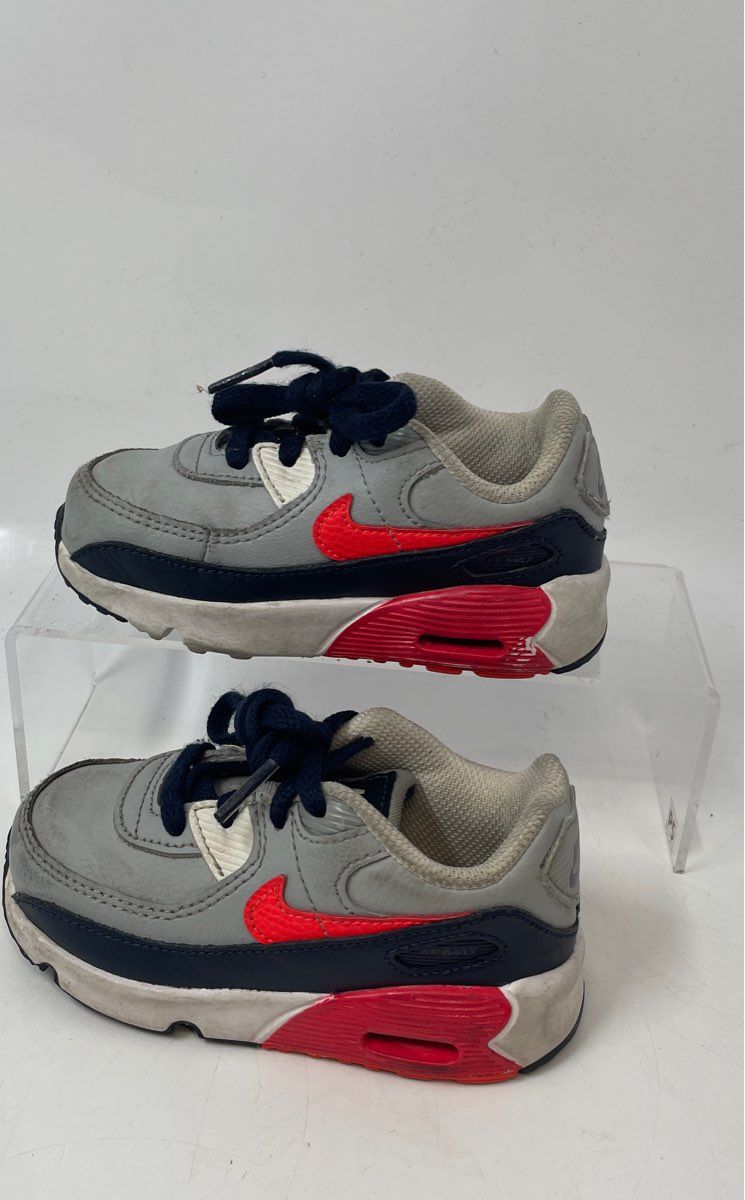 Nike Kids Air Max 90 LTR CD6868-021 Gray Black Red Lace-Up Sneaker Shoes Size 7