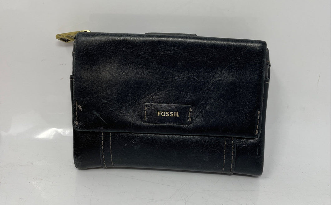 Fossil Womens Black Leather Credit Card Wristlet Wallet