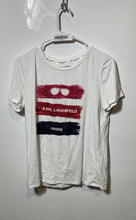 Load image into Gallery viewer, Karl Lagerfeld Womens White Red Black Short Sleeve Graphic Pullover T-Shirt Sz S
