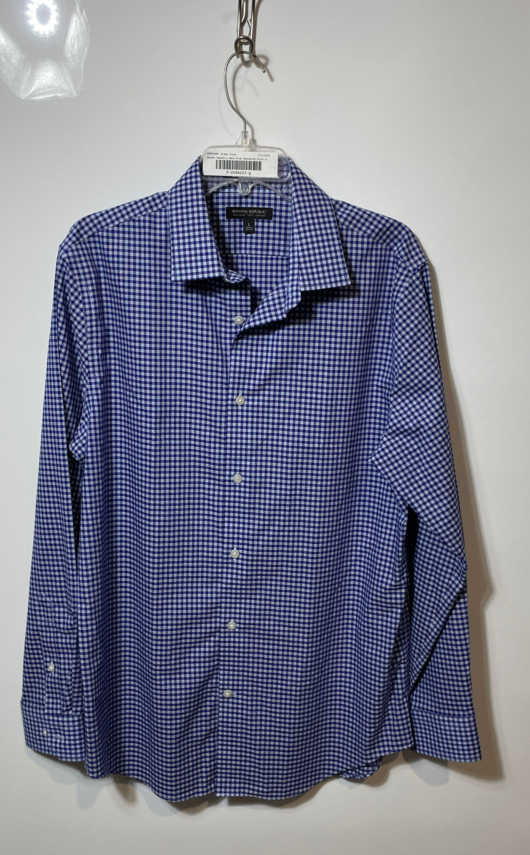 Banana Republic Mens Blue Checkered Print Long Sleeve Button-Up Shirt Size Large