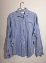 Load image into Gallery viewer, Calvin Klein Mens Blue Slim Fit Stretch Long Sleeve Dress Shirt Size 16
