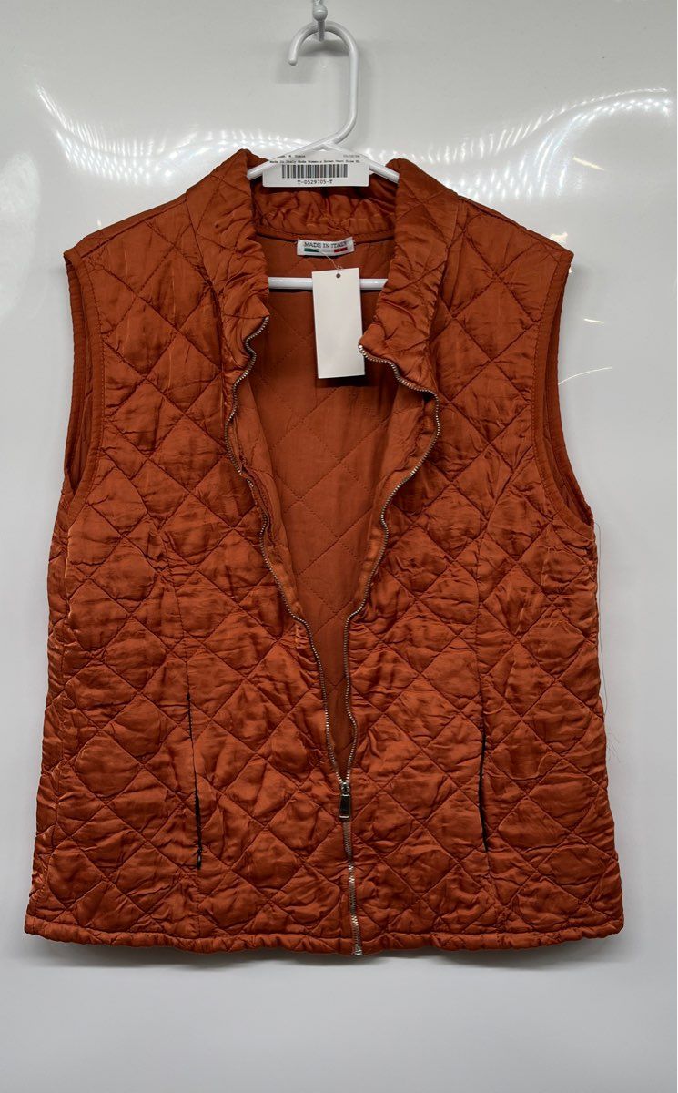 Made In Italy Womens Brown Moda Quilted Full-Zip Puffer Vest Size XL