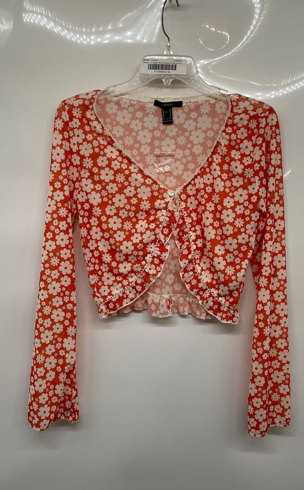 Forever 21 Womens White Orange Cropped Blouse Top Size M