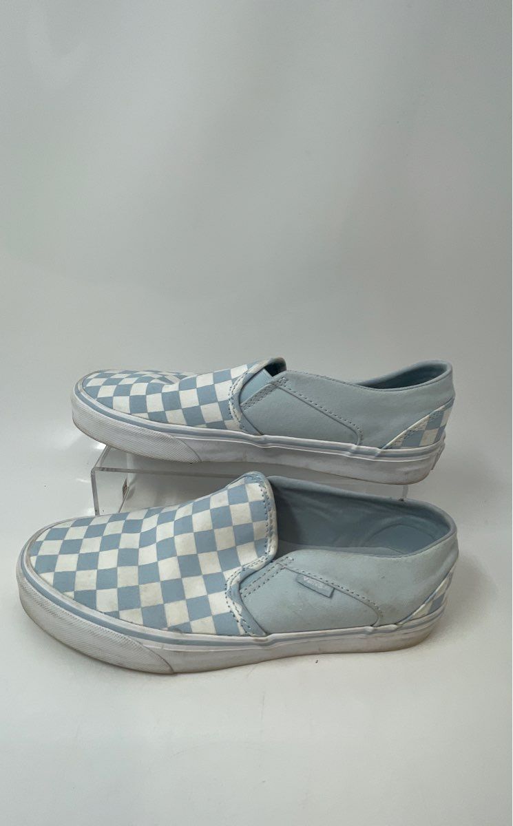 Vans Womens Classic 721356 Powder Blue White Check Slip-On Sneaker Shoes Size 8