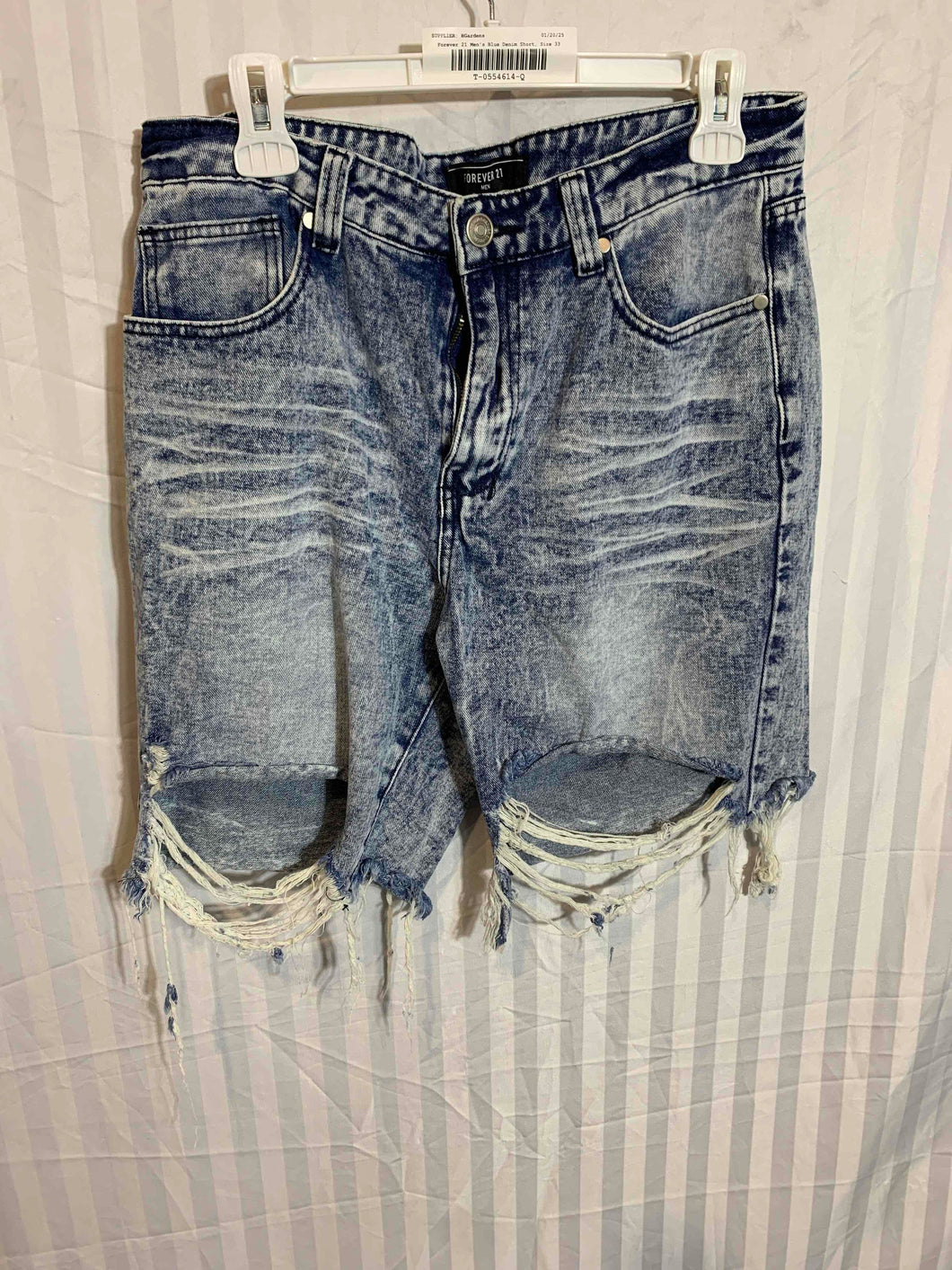 Forever 21 Mens Blue Denim Studded Stretch Raw Hem Cut-Off Shorts Size 33