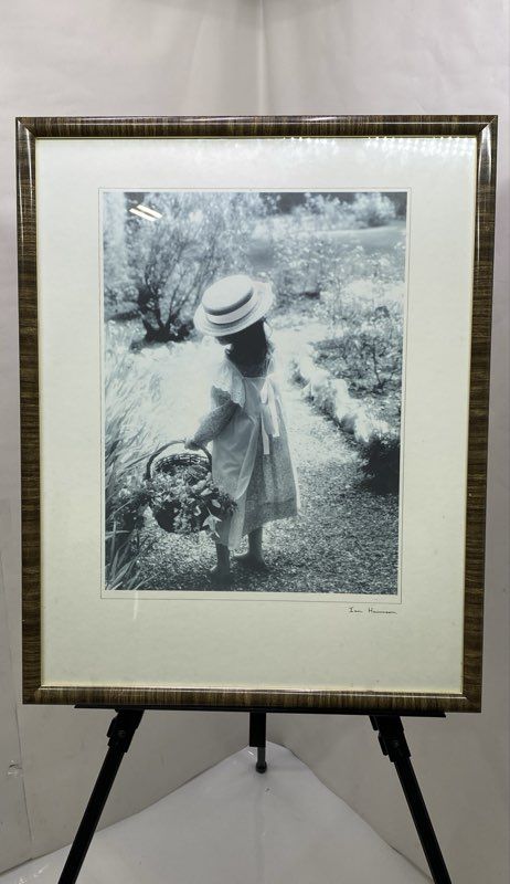 Signed Decorative Framed Girl With Basket Art Print By Ian Harrison