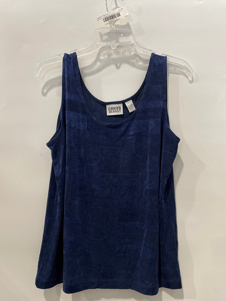 Chico's Womens Blue Scoop Neck Sleeveless Wide Strap Pullover Tank Top Size 3